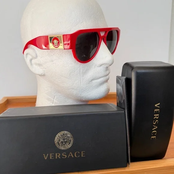 Versace Sunglasses VE 4401 Pilot Medusa Stud Red/Gold Medusa Medallion Luxury - Picture 12 of 14